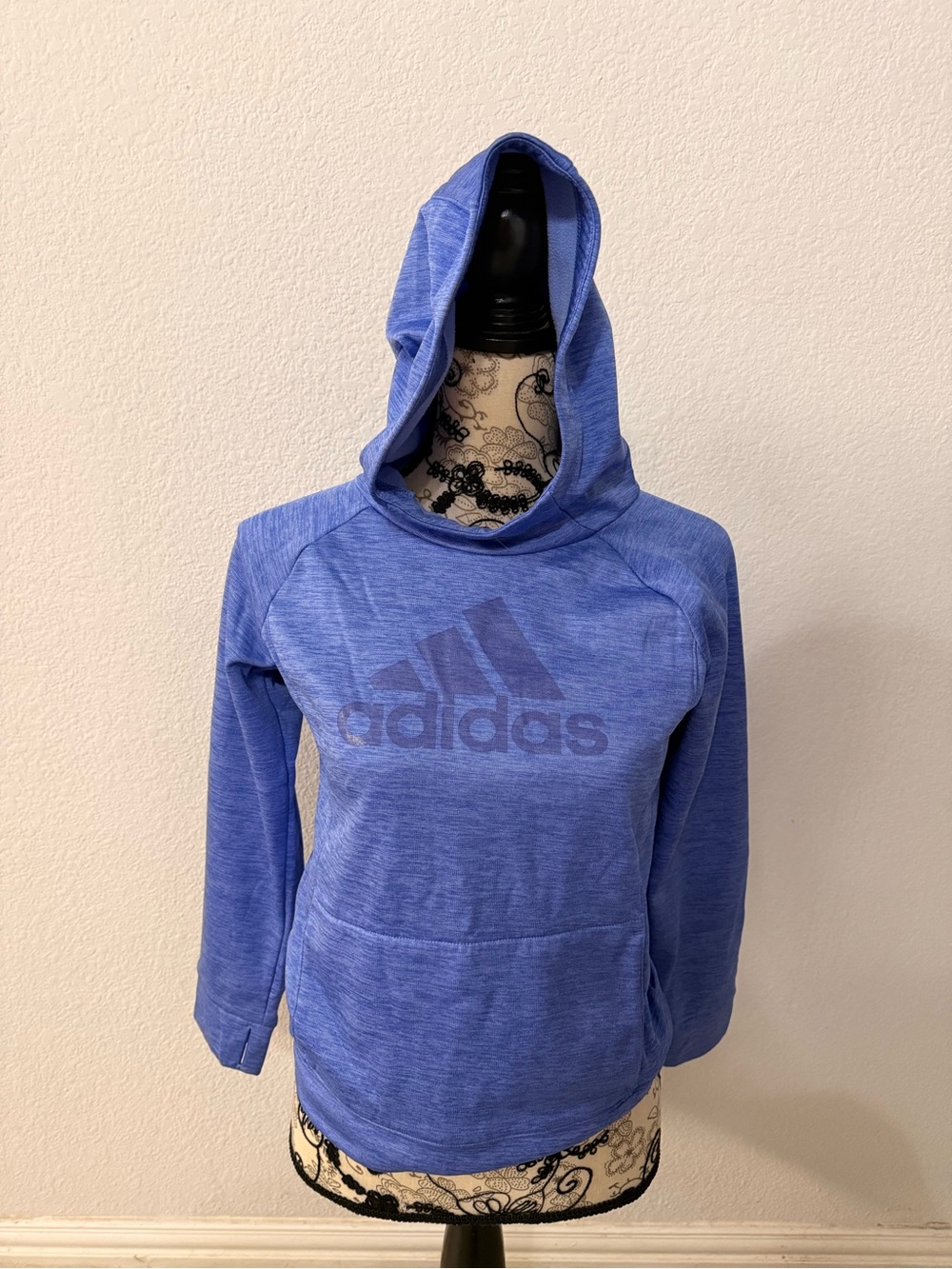 adidas Girls' Heathered Blue Pullover Hoodie